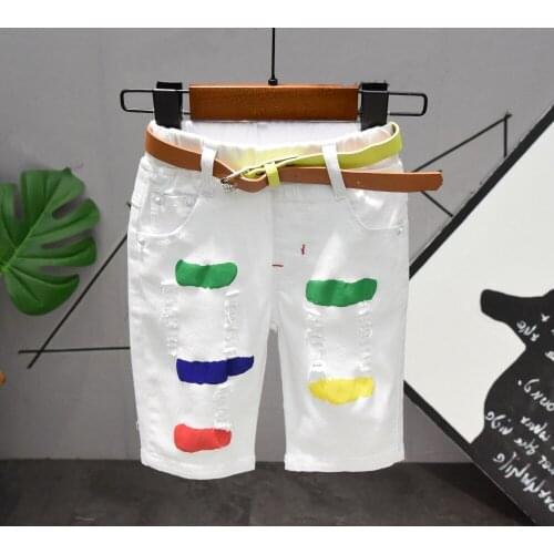 Childrens shorts 2-7years Summer Baby Boys Shorts Paint Ripped Casual Shorts for Boy Short Pants Pockets Hole White kids Shorts