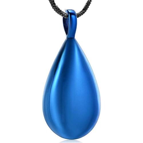 IJD9945 Blue Teardrop Stainless Steel Carved Cremation Souvenir Pendant for Ashes Urn Keepsake Necklace Jewelry