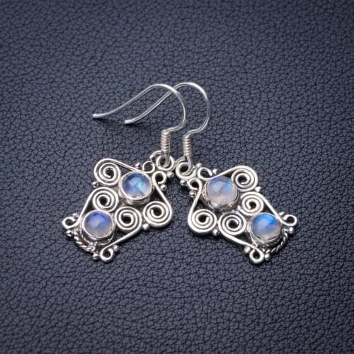 StarGems Natural Rainbow Moonstone Handmade 925 Sterling Silver Earrings 1.5" E0730