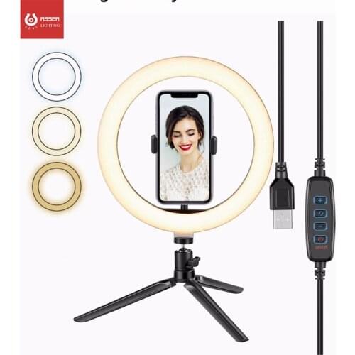 LED DESK TOP Tripod Selfie Ring Light Small Tripod Stand Phone Holder Kit /3- Colors Dimming Modes /10 Level Brightness