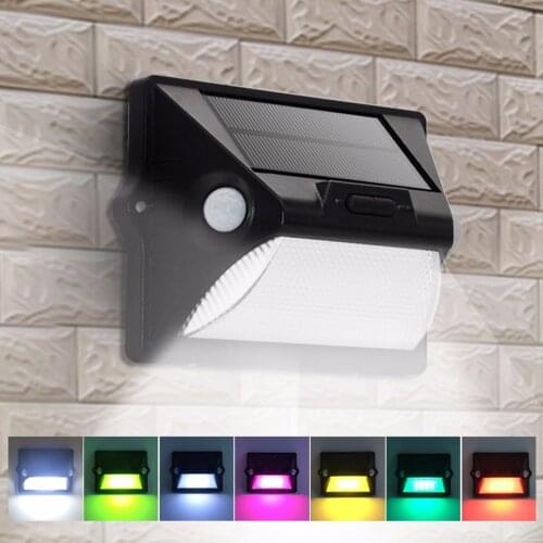 Outdoor Solar Lights PIR Motion Sensor LED Wall Lamp Double PIR Inductor 7 Color Changes 3Modes Garden Decoration/Security Light