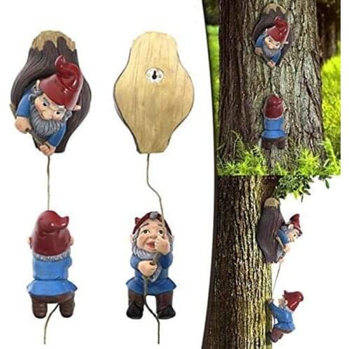 Unique Garden Sculpture Cartoon Dwarf Climbing Tree Hanging Big Resin ornaments Cute Tree Ornament Garden Gnome Home Decoration