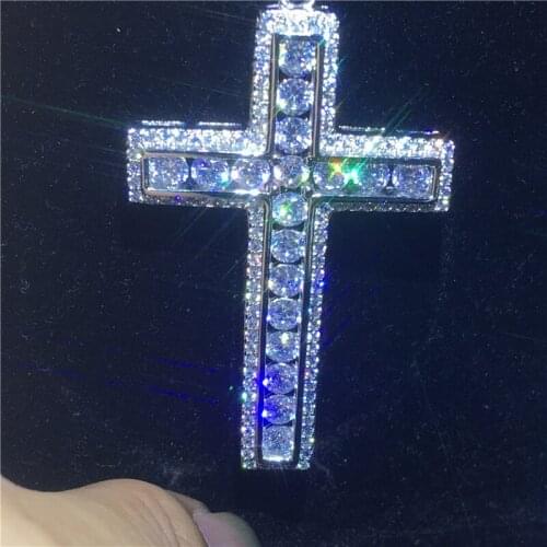 Vecalon Fashion Tennis Cross pendant 925 Sterling silver 5A Cz Stone cross Pendant necklace for Women Men Party Wedding Jewelry