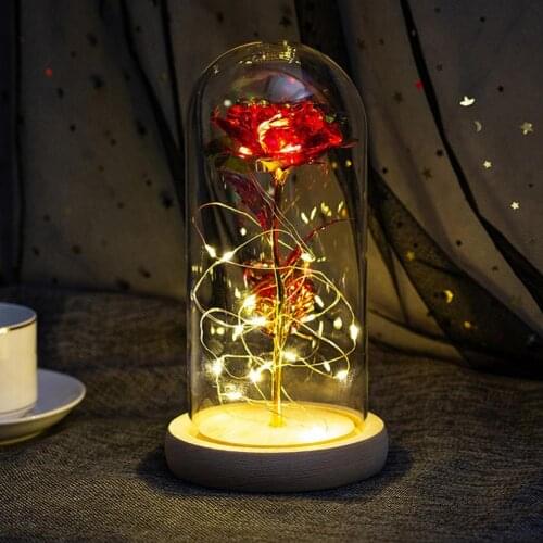 Everlasting Artificial Flower with Glass Cover Romantic LED Lights Home Decoration Valentines Day