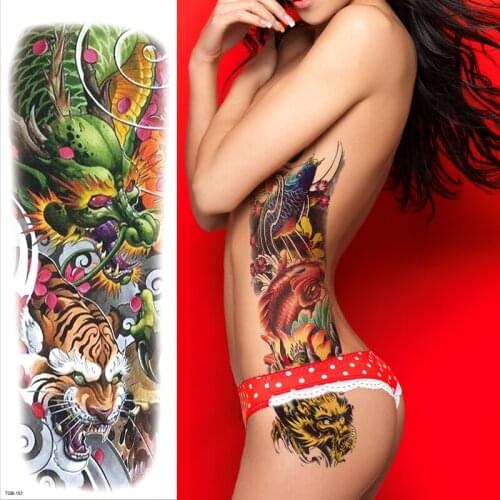 Temporary tattoo full arm sleeve large tatoo sleeve women temporary thigh tattoos sexy body sticker bikini dragon tiger pattern