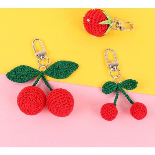 Knitted Strawberry Cherry Keychain Phone Pendant Cute Accessories Ladies Bag Car Key Ring Pendants
