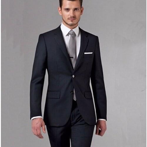 High Quality Two Buttons Black Groom Tuxedos Notch Lapel Groomsmen Mens Suits Blazers (Jacket+Pants+Tie) W:672