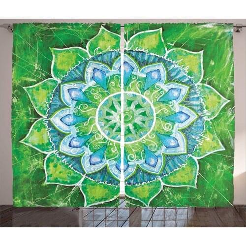 Mandala Curtains Grand Mandala with Leaf Forms Symbol of Nature and Zen Theme Green Boho Style Print Living Room Bedroom