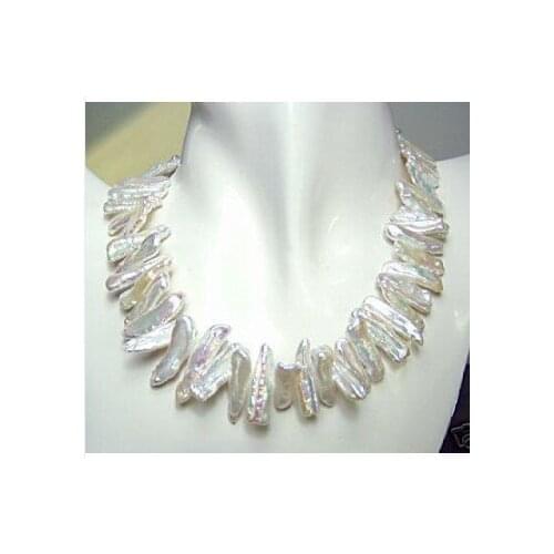 Women Gift word Love real 18" White Biwa Freshwater Pearl Necklace african beads indian dubaiCZ Luxury Ms. girl