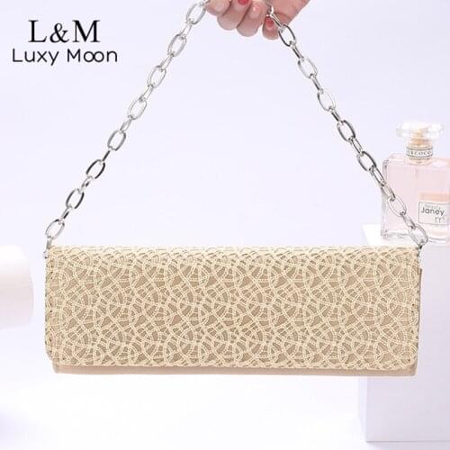 Women Gold Evening Clutch Bag New Chain Wedding Bridal Handbag Elegant Female Small Party Purses Designer Bag Sac A Main X380H