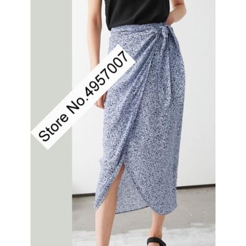 Ladies Floral Printed Wrap Style Midi Skirt With Ties
