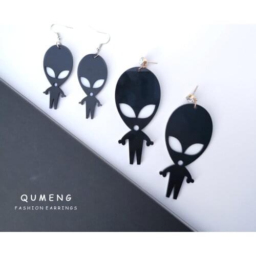 QUMENG 2020 Halloween Personality Geometric exaggeration Alien Acrylic Earrings For Women Cute stud Earrings Blade Earring Gift