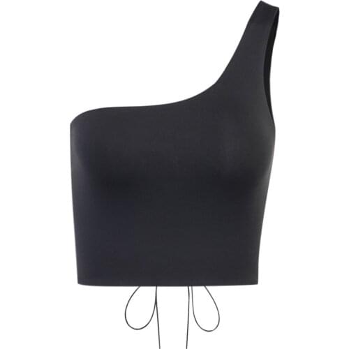 New Arrival Fashion Womens Sexy Crop Tank Top Casual Sleeveless One Shoulder Solid Color Hollow Out Lace Up Camisole