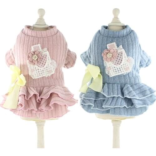 Winter Pet Clothing Warm Dog Clothes Puppy Cat Pink Coat Outfit Garment Yorkshire Maltese Bichon Poodle Schnauzer Flower Dress