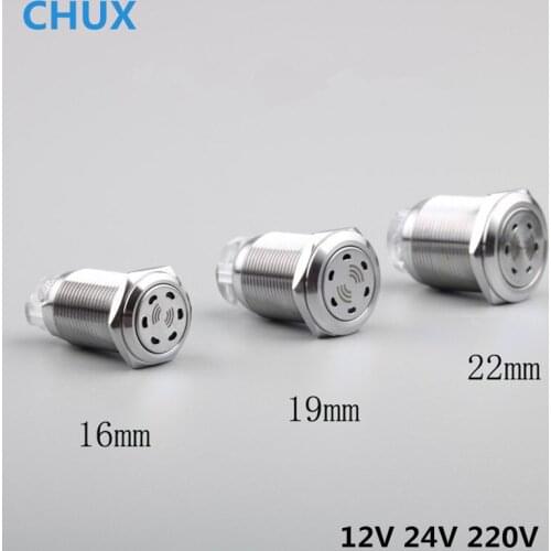 16mm 19mm 22mm Metal Buzzer 12V 24V 220v Screw Terminal Interrupted Flash Stainless Steel LED waterproof Light Alarm