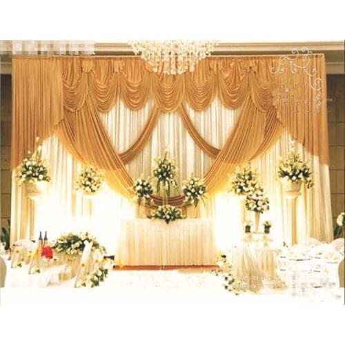 10ft*20ft Golden Wedding Backdrop Drapes Curtain Wholesale stage decoration party Backdrop banquet stage decorations