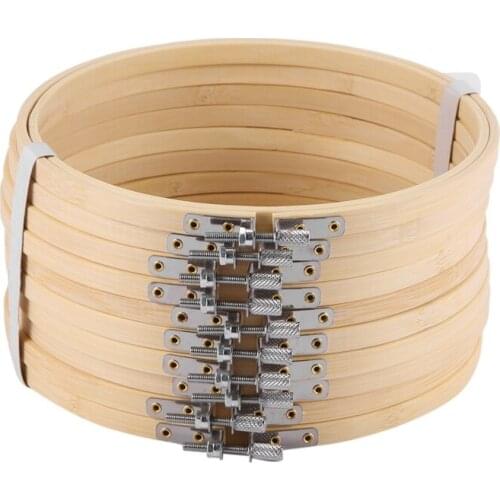 10 Pieces 6.7inch 17cm Round Wooden Embroidery Hoops Set Bulk Wholesale Adjustable Bamboo Circle Cross Stitch Hoop Ring
