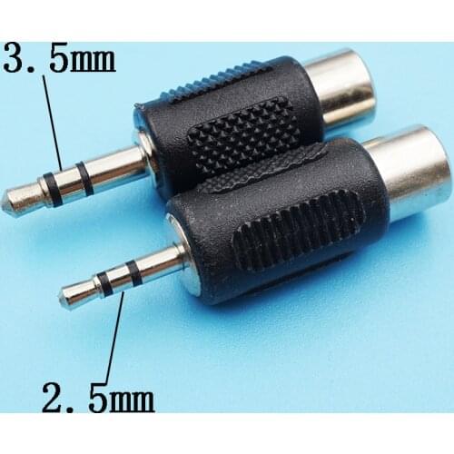 10Pcs/lot Nickel Plated 2.5mm /3.5mm RCA Audio Plug Connector Stereo Male Plug To Lotus Female Jack AV Audio Video Adapter Black