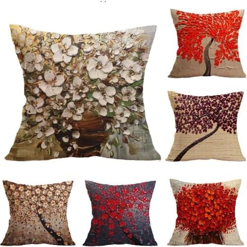 Flower Plant 3D Pillows Tree Cotton Linen Pillowcase Sofa Couch Cushion Covers Shop Coffee Home Decor Square