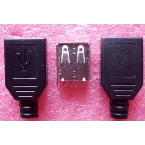 50pcs USB 2.0 A Female Plug Socket Connector&Plastic Cover USB Plug Adapter Connector Socket for DIY Black