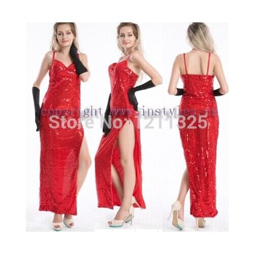 Free shipping Jessica Rabbit Costume with black gloves halloween costume Party dress size s- 2xl