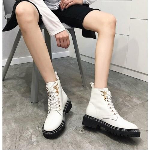 Genuine Leather Shoes Women Thick Sole White Anklet Boots Comfortable Platform Snow Boots for Women Female Botas De Mujer ME5