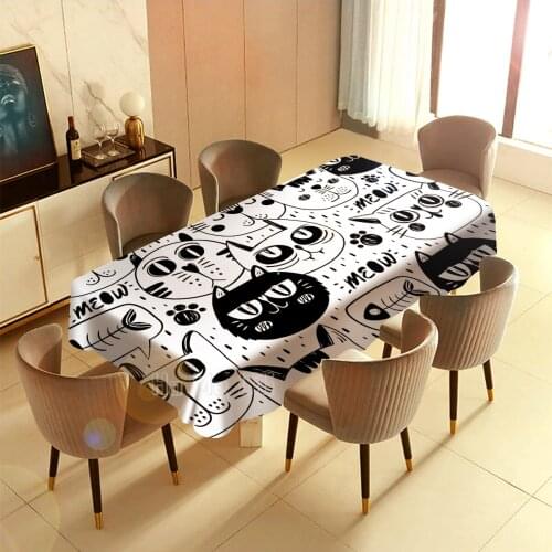 Cartoon Tom Cat Black And White Tablecloth Indoor And Outdoor Art Decor