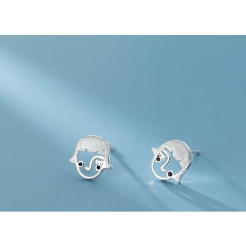 COLUSIWEI Gennine 925 Sterling Silver Cute Facial Stud Earrings for Women Simple Ear studs Fashion Jewelry Anti-allergy Gift
