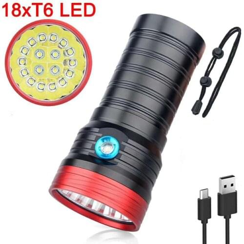 Black K18 flashlight torch with 18pcs XM-L T6 LED emitter,USB charge directly,battery power dispaly,upto 5400 lumens