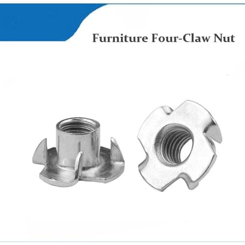 Four Claws Nut Furniture Speaker Nut Blind Pronged Insert Tee T Nut Wood Plated Hardware female inlaid nut M3-M4-M5-M6-M8-M10