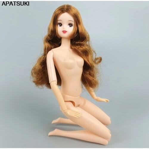 Naked Body For Licca Doll 12 Joints Body+ Head With Curly Hair Wavy Hair Brown Head for 1/6 BJD Dollhouse Dolls Accessories