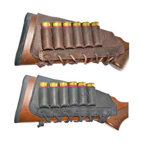 Leather Shotgun Shell Cartridge Buttstock Holder Cheek Rest Padded - 12