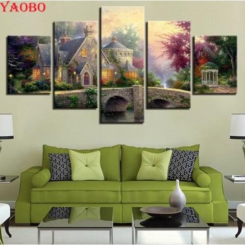 Square/round 5d diy Diamond Painting Classic Cottage Landscape Cross Stitch 5 Pcs diamond Picture Mosaic Diamond Embroidery
