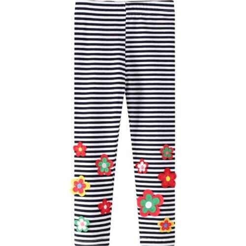 Black and White Stripes Embroidered Leggings Cute Girl Pants Soft Elastic Cotton Pants Kids Trousers For 2T-7T