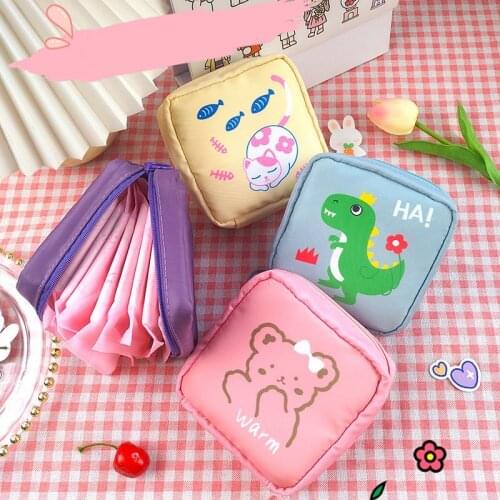 Korean Kawaii Small Cosmetic Bag Tampon Storage Organizer Bags Earphone Case Girl Card Holder SanitaryPad Napkin Coin Purse Bag