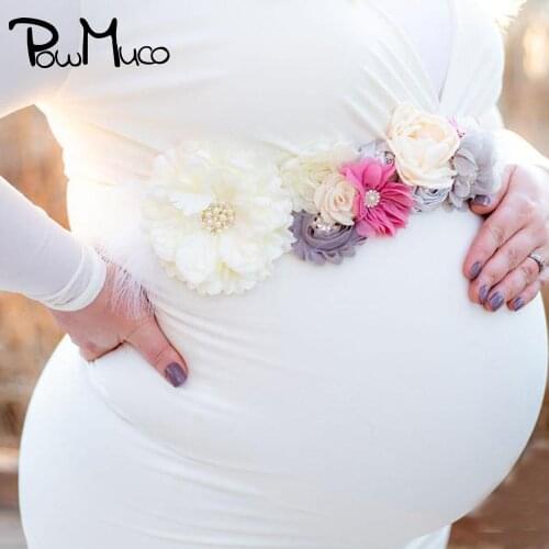 Powmuco Fashion Maternity Belts and Brooch Set Shining Pearl Rhinestone Flowers Women Waistband DIY Party Decoration Photo Props
