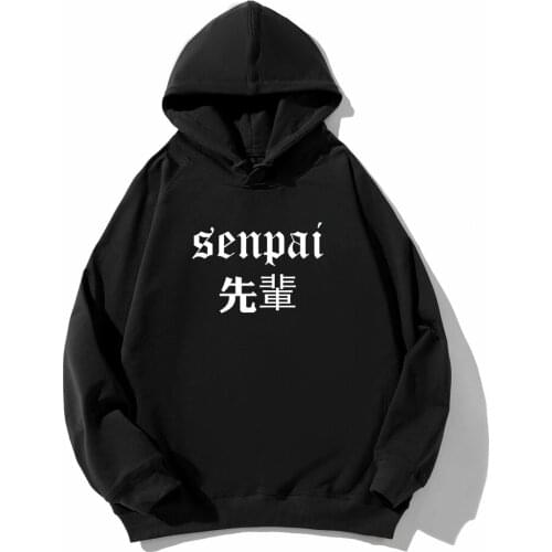 Fashion Japanese Streetwear Senpai Letter Print Hoodie Sweatshirt Multiple Colour Men Hoodies Male Pullover Sudadera Hombre