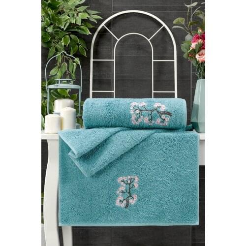 Soft Cotton 2Li Bath Towel Set-Flower Blue 50x90-70x140 Suction Power Is Easy To Clean Dry Quickly Quality Product Turkish Hand Sauna Accessories Sets Face Designer Luxury For Adults Spa