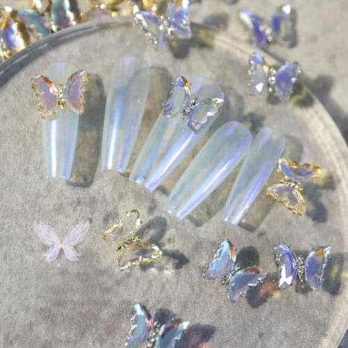 Nail Rhinestone Set Butterfly Nail Ornament Aurora DIY Faux Crystal 3D Colorful Manicure Decorations Tools наклейки на ногти