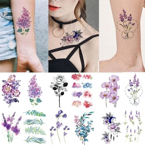 Fresh Lilac Flower Tatuajes Cover Hand Foot Tatouage Body Waterproof Temporary flash fakeTattoo Sticker Small Taty