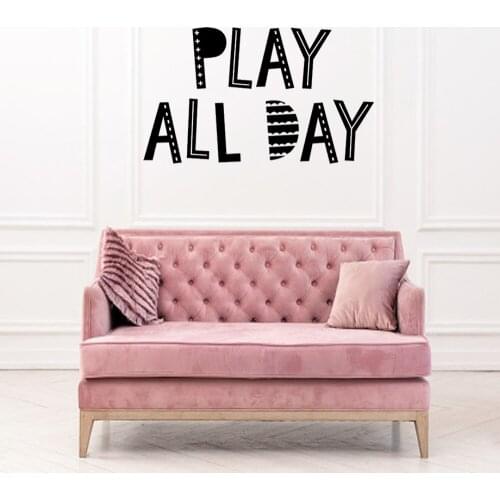 Play All Day Quote Wall Sticker For Playroom Kids Room Gamer Play All Day Wall Decal Nursery Vinyl Home Decor Mural ov402