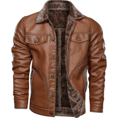 New Mens Leather Jacket Spring Singal-Breasted Turn-Down Collar Coat Moto Style Lapel Plus Velvet Thick Large Size Jackets
