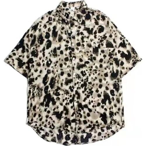 New Summer Shirt Women Plus Size Shirt Streetwear Vintage Loose Short Sleeve Blouse Leopard Print Tie Dye Harajuku Man Shirt