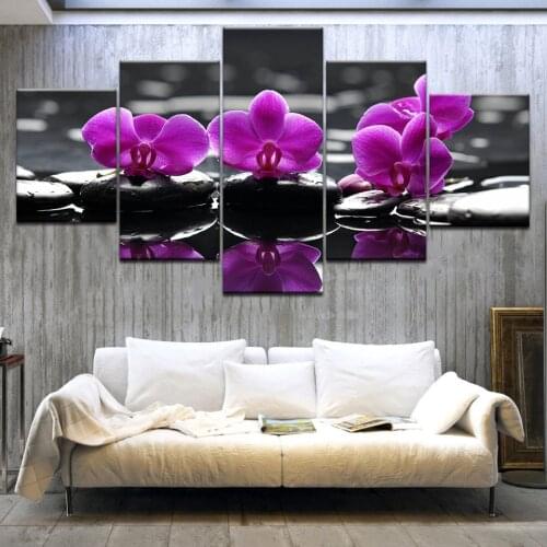 Canvas Print Painting Pictures For Kitchen Modular Picture Posters Room Decor Art Orchid Modern Flowers 5 Panel Wall Art Poster
