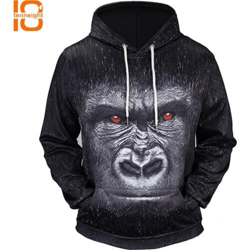 TENNEIGHT New Outdoor sports sweatshirts men hooded Orangutan 3D printed hooded sweater mens training clothing sweatshirts