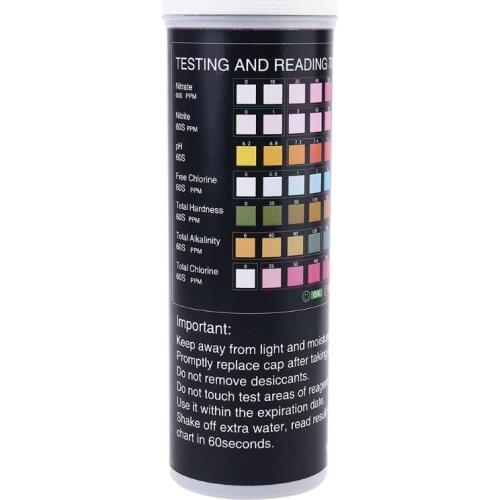 50 strips 7 in 1 Water Quality Test PH Nitrate Chlorine Alkalinity for Pool Pond 28TC