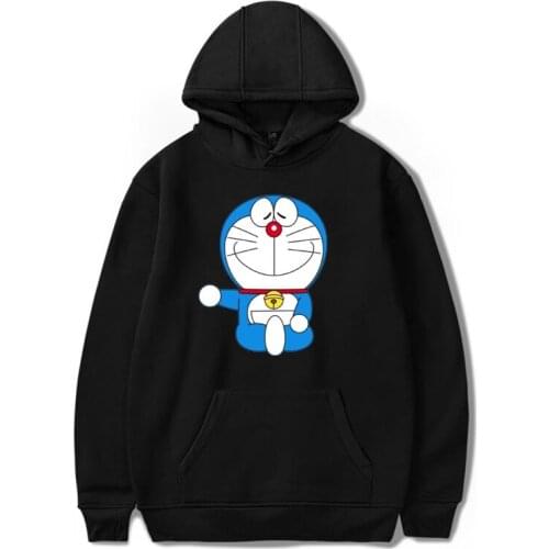 Doraemon Anime Hoodies Women Men Hip Hop Printed Sweatshirts Harajuku Thin Velvet Warm Hooded Oversized Tops Streetwear Clothes