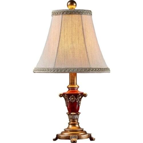 Vintage Rural Carved Resin Fabric Led E27 Table Lamp for Foyer Bedroom Bedside Study Country European Reading Desk Light 1807
