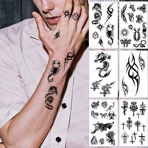 Waterproof Temporary Tattoo Sticker Dragon Snake Scorpion Sun Geometric Black Tatto Hand Finger Tatoo Woman Man Child Tattoos