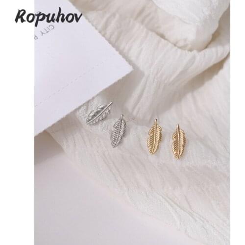 Ropuhov 2021 925 Silver New Woman Jewelry Pin Little Coincidence Gold Feather Stud Korean New Fashion Niche Design Leaves